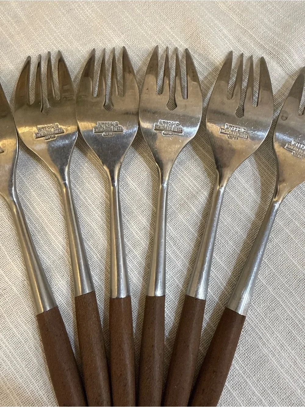 Interpur Japan MCM INR2 Salad Forks Hearts Scrolls Wood Handles Set of 6